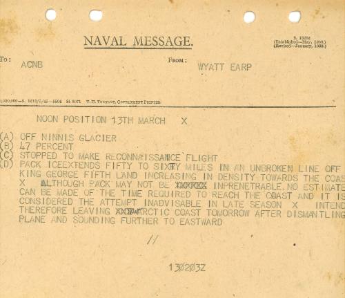 Naval Message to ACBN from WYATT EARP