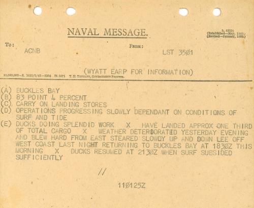 Naval Message to ACBN from LST 3501