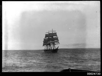 View of TERPSICHORE, British 3 masted ship leaving Sydney under tow.