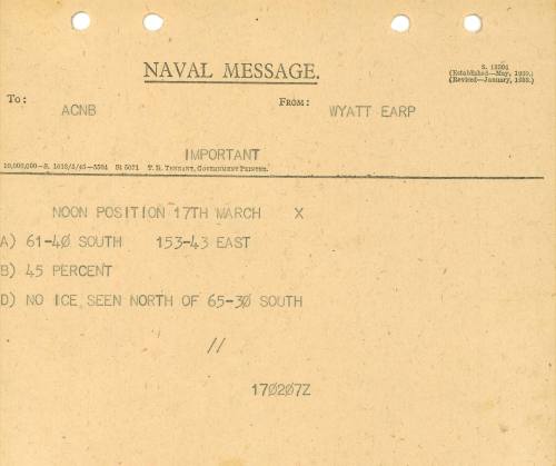 Naval Message to ACBN from WYATT EARP