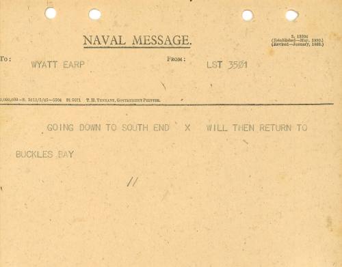 Naval Message to WYATT EARP from LST 3501