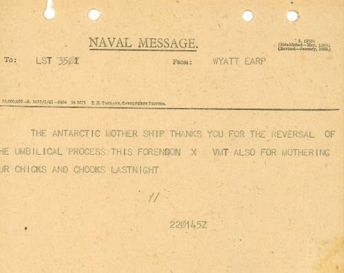 Naval Message to LST 3501 from WYATT EARP