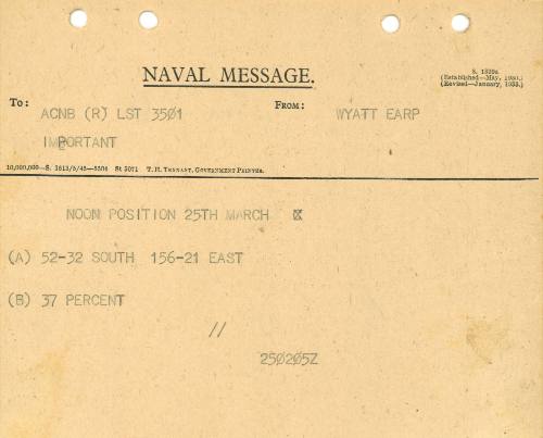 Naval Message to ACBN LST 3501 from WYATT EARP