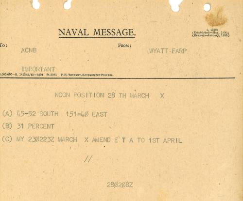 Naval Message to ACBN from WYATT EARP