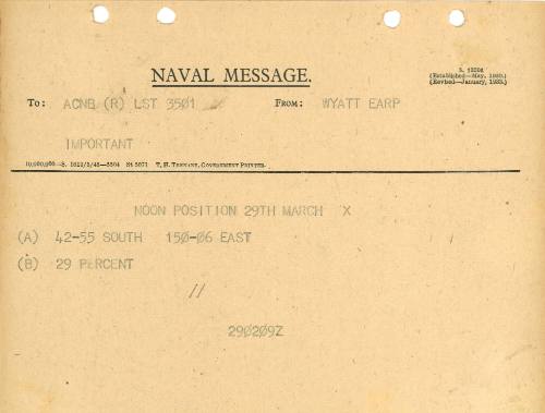 Naval Message to ACBN LST 3501 from WYATT EARP