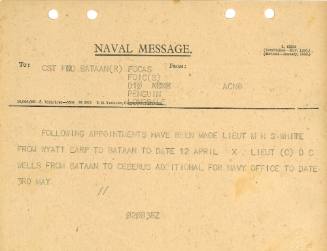 Naval Message to CST FND BATAAN FOCAS FOIC (S) D10 PENGUIN LONSDALE from ACBN