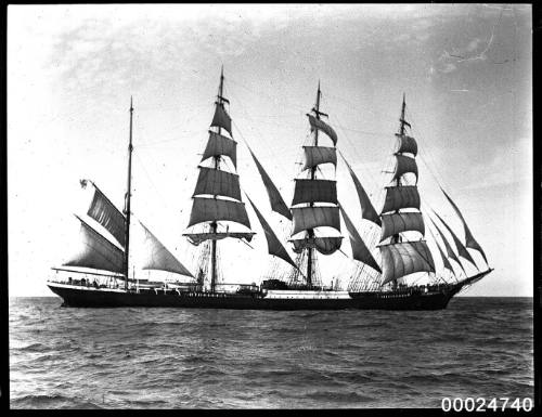 Four-masted barque PAMIR under sail at sea