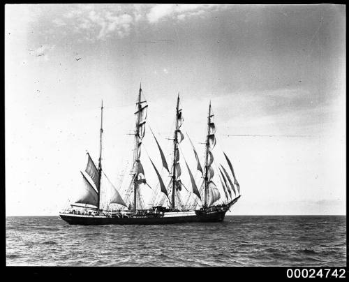 Four-masted barque PAMIR under sail at sea