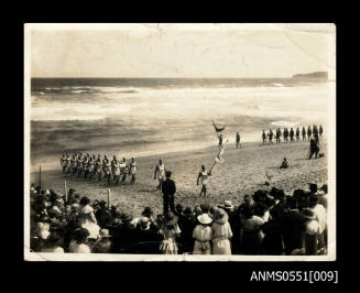 Newcastle Surf Club team during March past competing in the state championships on Newcastle beach