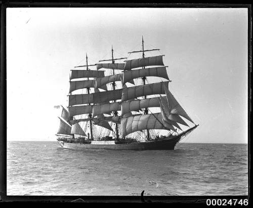 Four-masted barque PAMIR under sail at sea