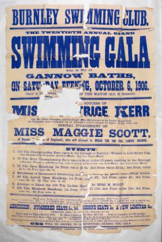 Gannow Baths Burnley Swimming Club poster