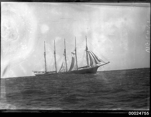 Image of VIGILANT, five masted schooner at sea.