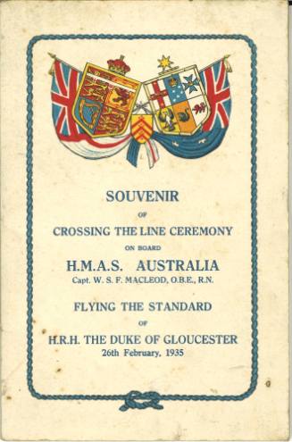 Souvenir of Crossing the Line ceremony on board HMAS AUSTRALIA, flying the standard of HRH The Duke of Gloucester, 26th February 1935