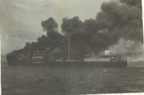 Ship on fire during WWII