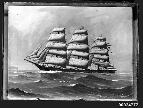 Ship NORDSEE three mast barque at sea.