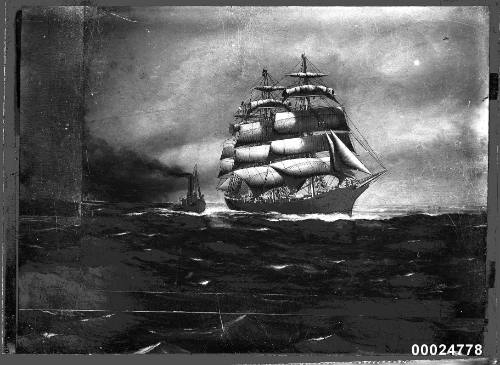 Ship NAIAD three masted ship at sea
