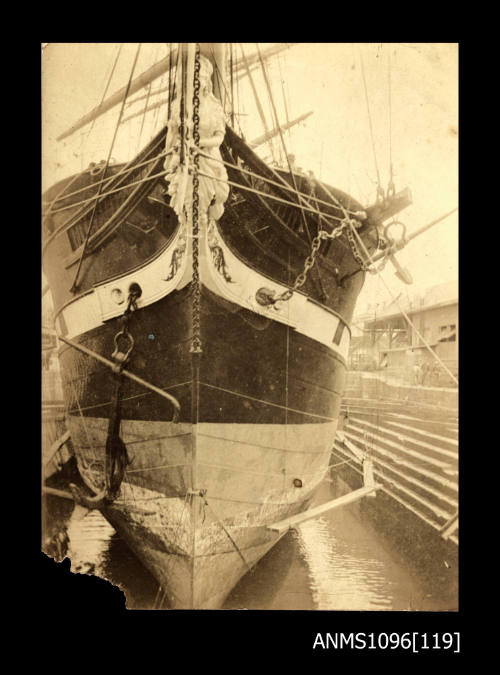 Bow of sail vessel in dry dock