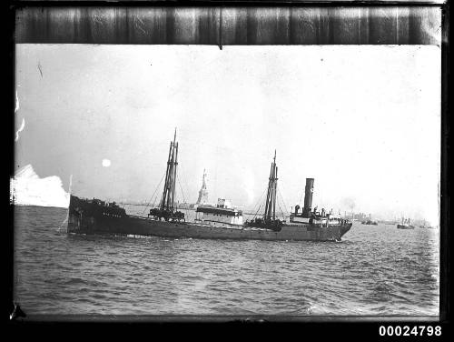 View of SS WAG USTA cargo ship underway in New York harbour, USA.