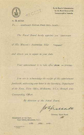 Certificate of appointment issued to William Frank Cook