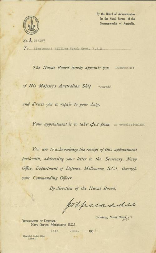 Certificate of appointment issued to William Frank Cook