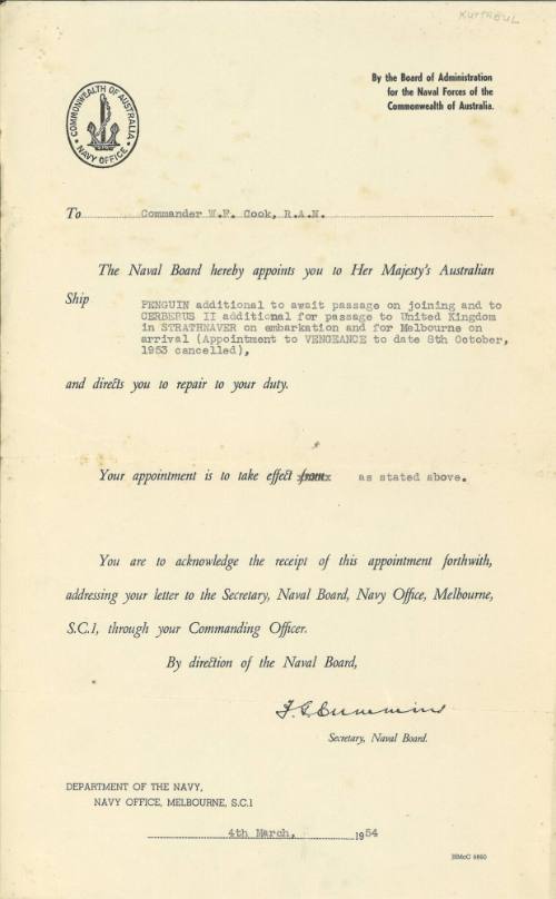 Certificate of appointment issued to William Frank Cook