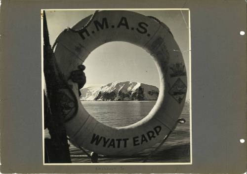 Balleny Islands, Antarctica, seen through a HMAS WYATT EARP lifebuoy