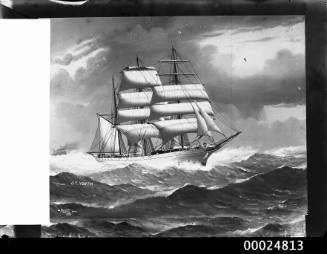 Ship J T NORTH three mast barque at sea.