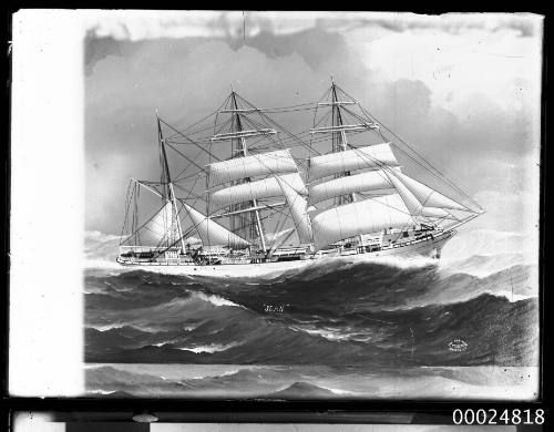 Ship JEAN American three masted barque at sea.