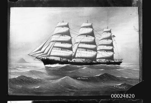 Ship J B THOMAS three masted barque underway at sea