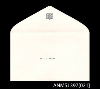 Envelope for note to J.A. Fowler from the Buckingham Palace