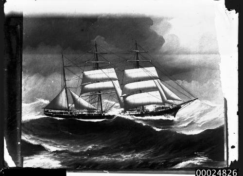 Ship GRIFFEL three mast barque underway at sea.