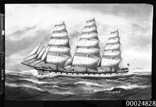 Ship CROMDALE three masted ship underway at sea.