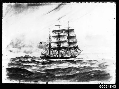 Ship DORIS BRODERSEN three mast barque at sea.