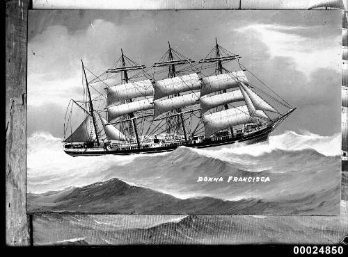 Ship DONNA FRANCISCA four mast barque at sea.