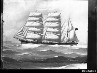 Ship DUNEARN three mast barque at sea.