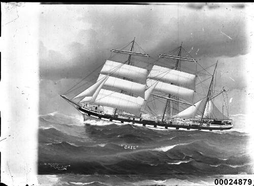 Ship GAEL three mast barque at sea.