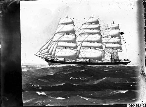 Ship CAMBUSKENNETH three mast barque at sea.