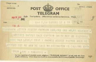 Telegram from Belfast concerning a message for Robert Thomson