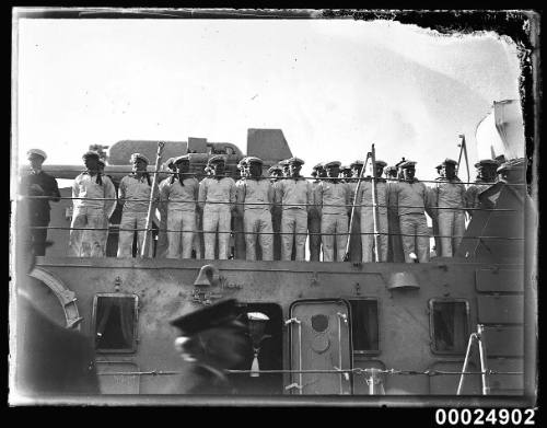 German sailors standing at ease on deck of KOLN