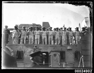 German sailors standing at ease on deck of KOLN