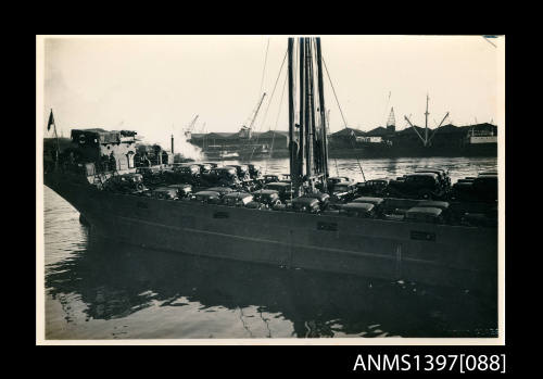 Photograph depicting the MARION MOLLER's deck full of cars