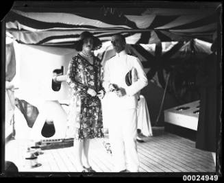 Daphne Deane and Captain Manuel de Mendivil on board JUAN SEBASTIAN DE ELCANO