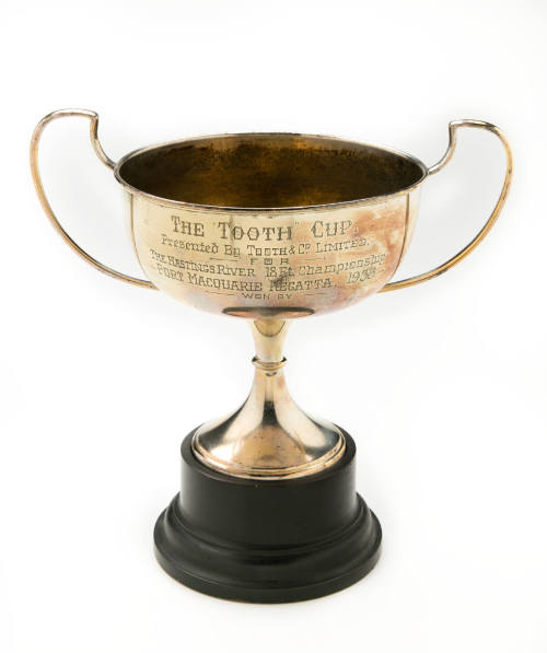 The Tooth Cup presented by Tooth and Co. Limited for the Hastings River 18ft Championship Port Macquarie Regatta 1935 Won by BRITANNIA