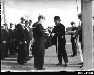 Sir Robert Archdale Parkhill inspects Navy League Sea Cadets at Snapper Island, Sydney