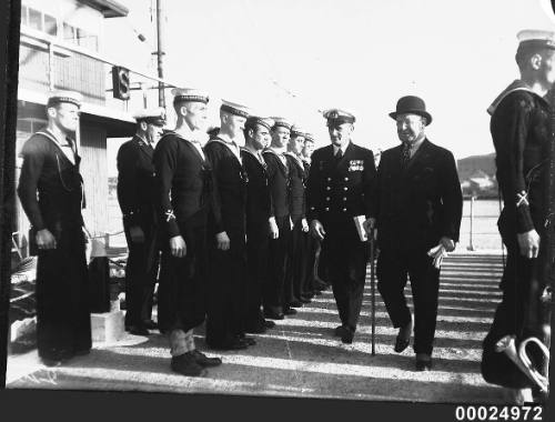 Sir Robert Archdale Parkhill inspects Navy Sea League Cadets at Snapper Island, Sydney