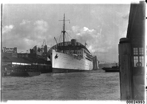 RMS STRATHNAVER berthed at Circular Quay, Sydney