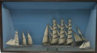 Diorama of the four-masted barque ARCHIBALD RUSSELL flanked by the smaller craft STAR and GAELIC