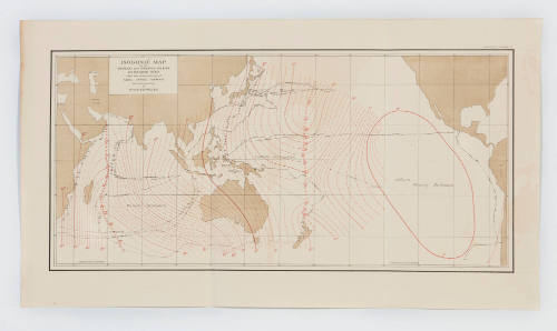 Isogonic map for the Indian and Pacific Ocean for the epoch 1640 after the observations of Abel Janszoon Tasman and contemporaries