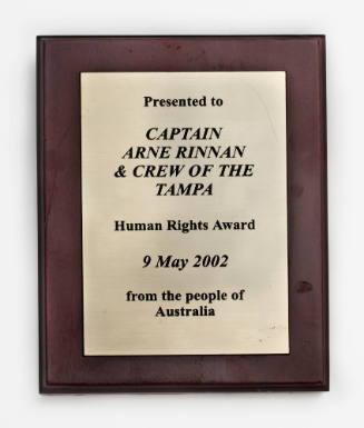 Human Rights Award presented to Captain Arne Rinnan and crew of MV TAMPA from the people of Australia