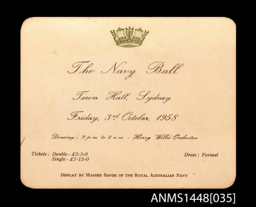 Ticket to Navy Ball, Town Hall Sydney